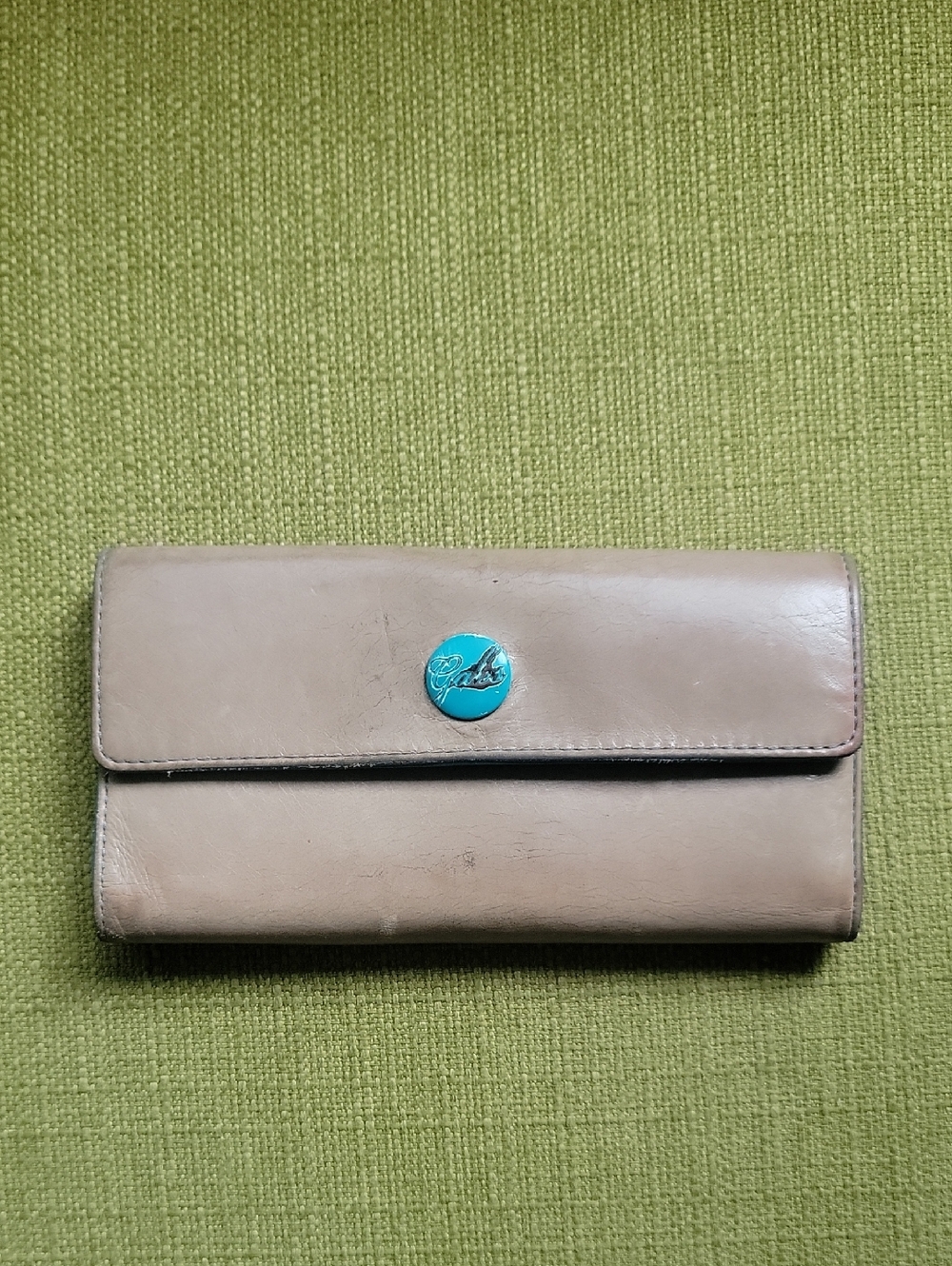 Gabs Leather Wallet Clutch in Taupe with Turquoise Accent
